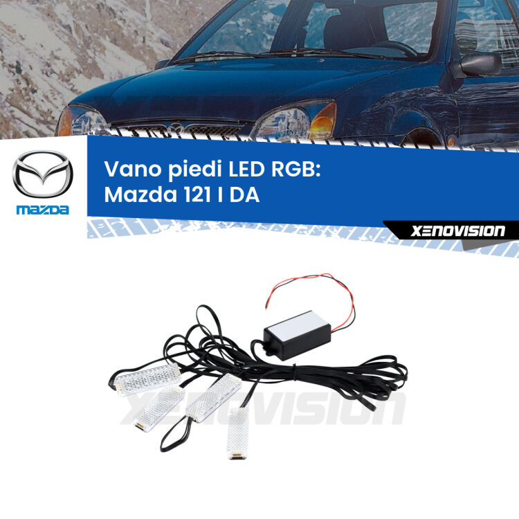 <strong>Kit placche LED cambiacolore vano piedi Mazda 121 I</strong> DA 1987 - 1990. 4 placche <strong>Bluetooth</strong> con app Android /iOS.