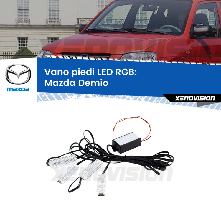 <strong>Kit placche LED cambiacolore vano piedi Mazda Demio</strong>  1998 - 2003. 4 placche <strong>Bluetooth</strong> con app Android /iOS.
