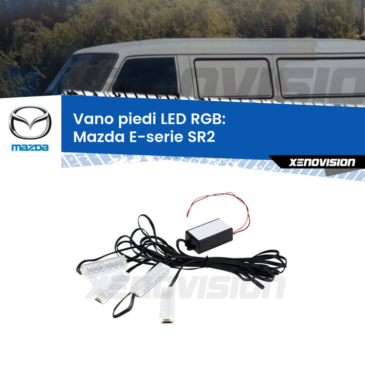 <strong>Kit placche LED cambiacolore vano piedi Mazda E-serie</strong> SR2 1985 - 2003. 4 placche <strong>Bluetooth</strong> con app Android /iOS.