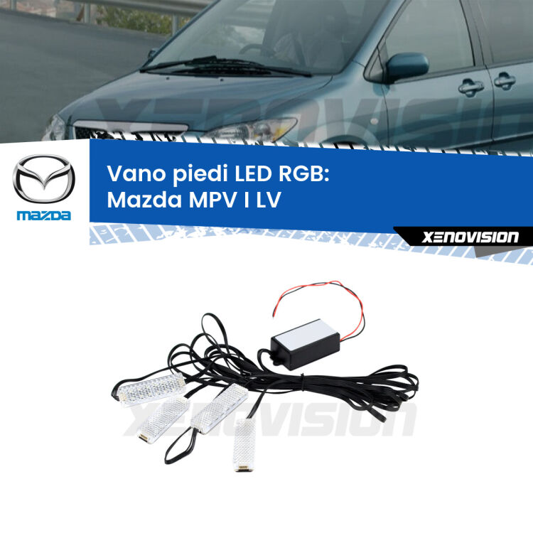 <strong>Kit placche LED cambiacolore vano piedi Mazda MPV I</strong> LV 1988 - 1999. 4 placche <strong>Bluetooth</strong> con app Android /iOS.