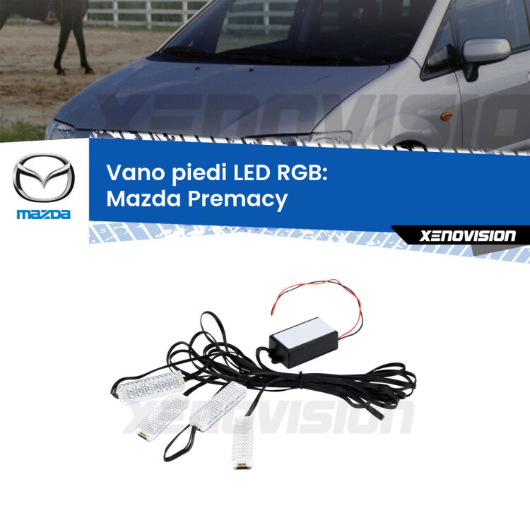 <strong>Kit placche LED cambiacolore vano piedi Mazda Premacy</strong>  1999 - 2005. 4 placche <strong>Bluetooth</strong> con app Android /iOS.