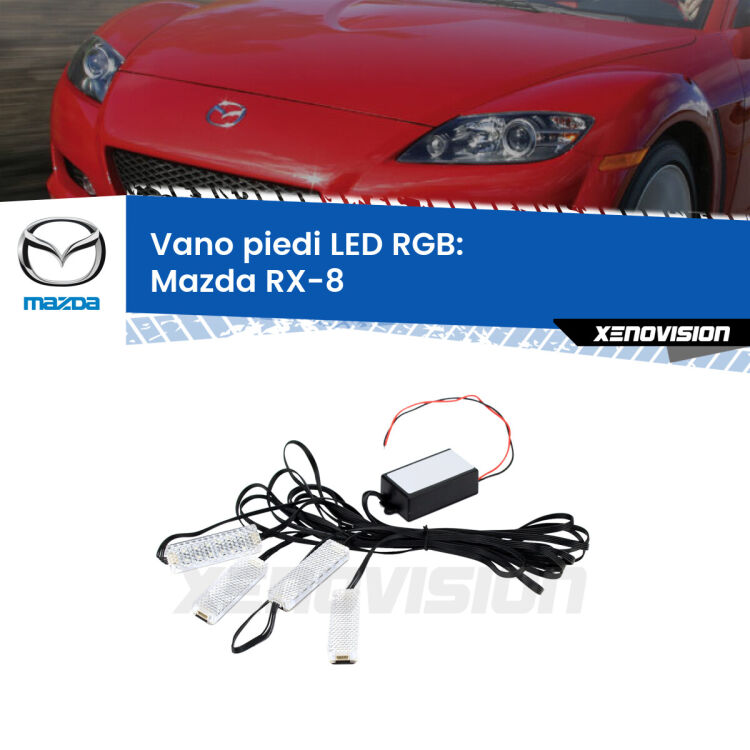 <strong>Kit placche LED cambiacolore vano piedi Mazda RX-8</strong>  2003 - 2012. 4 placche <strong>Bluetooth</strong> con app Android /iOS.