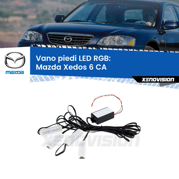 <strong>Kit placche LED cambiacolore vano piedi Mazda Xedos 6</strong> CA 1992 - 1999. 4 placche <strong>Bluetooth</strong> con app Android /iOS.