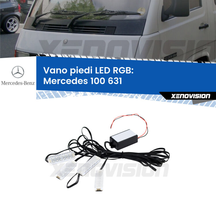 <strong>Kit placche LED cambiacolore vano piedi Mercedes 100</strong> 631 1988 - 1996. 4 placche <strong>Bluetooth</strong> con app Android /iOS.