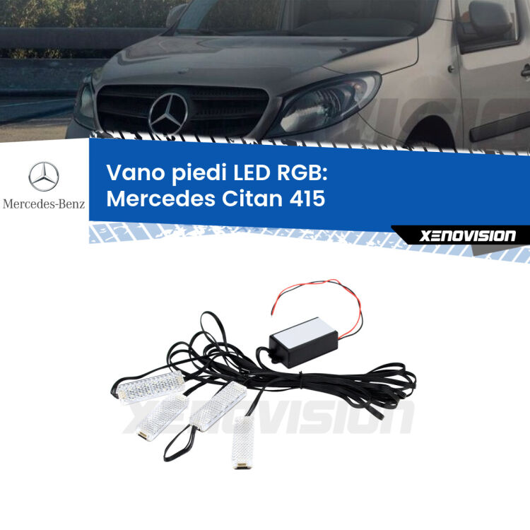 <strong>Kit placche LED cambiacolore vano piedi Mercedes Citan</strong> 415 2012 in poi. 4 placche <strong>Bluetooth</strong> con app Android /iOS.