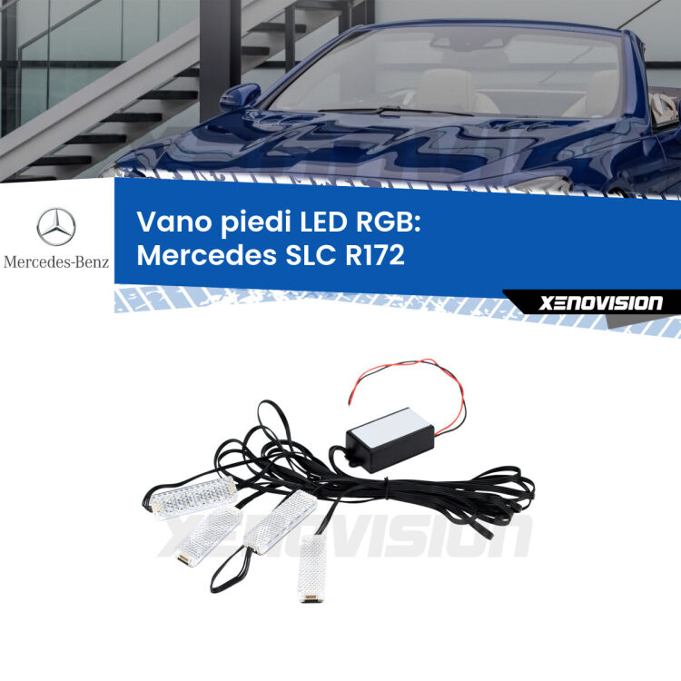 <strong>Kit placche LED cambiacolore vano piedi Mercedes SLC</strong> R172 2016 - 2017. 4 placche <strong>Bluetooth</strong> con app Android /iOS.