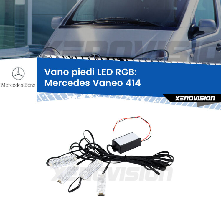 <strong>Kit placche LED cambiacolore vano piedi Mercedes Vaneo</strong> 414 2002 - 2005. 4 placche <strong>Bluetooth</strong> con app Android /iOS.