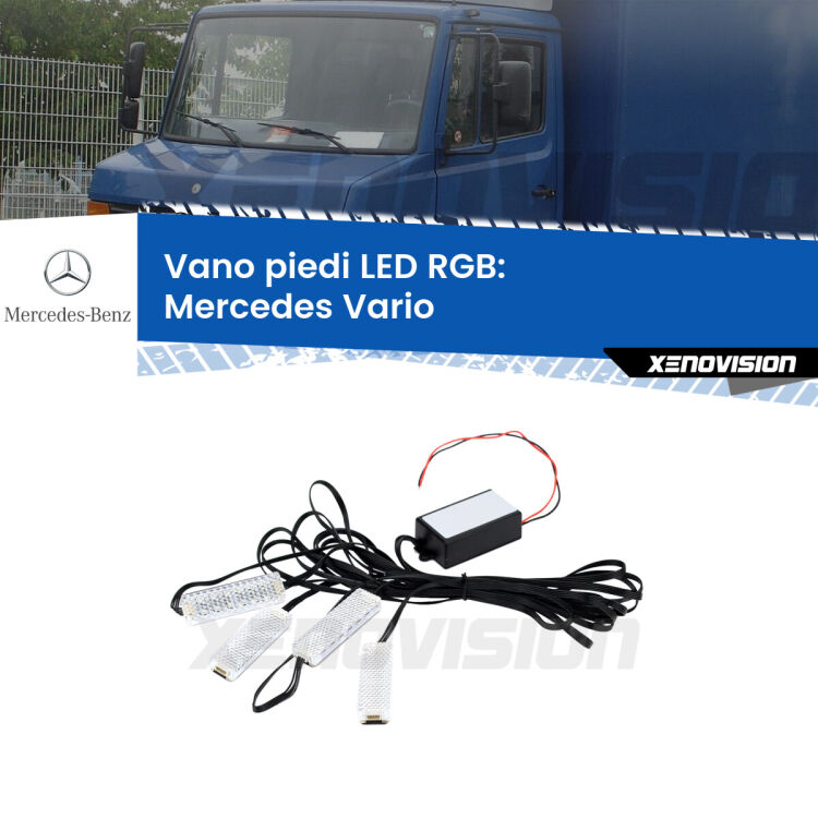 <strong>Kit placche LED cambiacolore vano piedi Mercedes Vario</strong>  1996 - 2013. 4 placche <strong>Bluetooth</strong> con app Android /iOS.