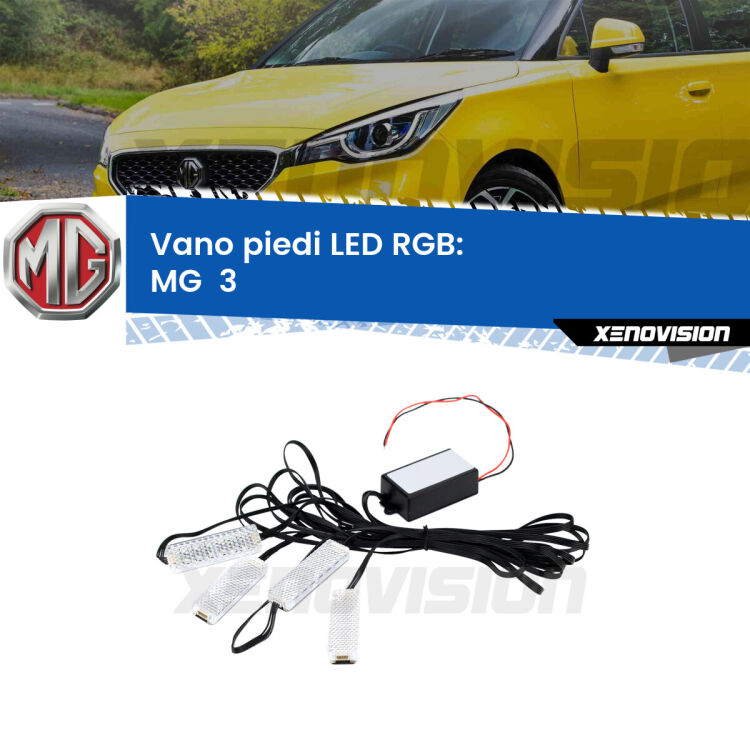 <strong>Kit placche LED cambiacolore vano piedi MG  3</strong>  2011 in poi. 4 placche <strong>Bluetooth</strong> con app Android /iOS.