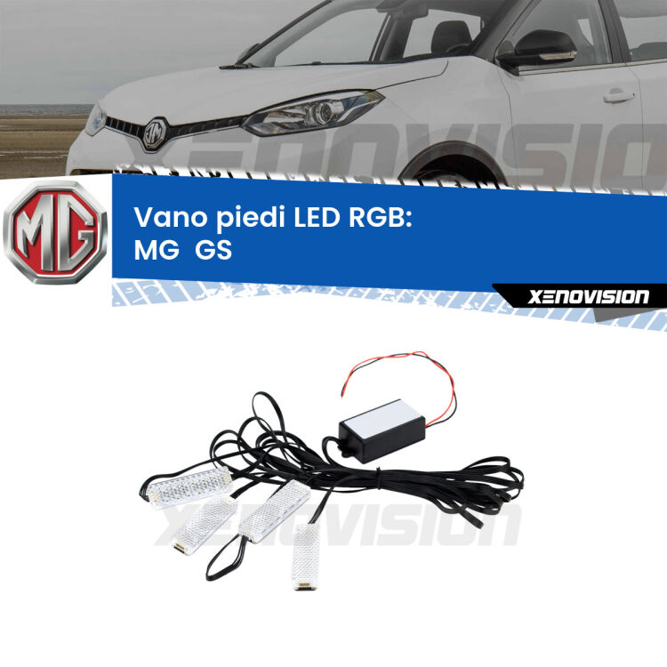 <strong>Kit placche LED cambiacolore vano piedi MG  GS</strong>  2016 - 2019. 4 placche <strong>Bluetooth</strong> con app Android /iOS.