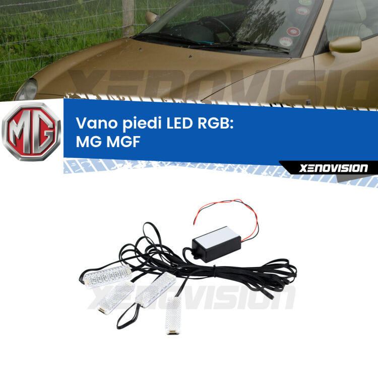 <strong>Kit placche LED cambiacolore vano piedi MG MGF</strong>  1995 - 2002. 4 placche <strong>Bluetooth</strong> con app Android /iOS.