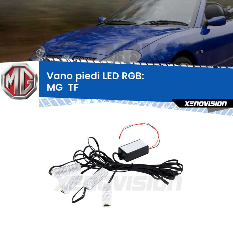 <strong>Kit placche LED cambiacolore vano piedi MG  TF</strong>  2002 - 2009. 4 placche <strong>Bluetooth</strong> con app Android /iOS.