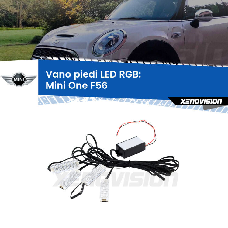 <strong>Kit placche LED cambiacolore vano piedi Mini One</strong> F56 2013 in poi. 4 placche <strong>Bluetooth</strong> con app Android /iOS.