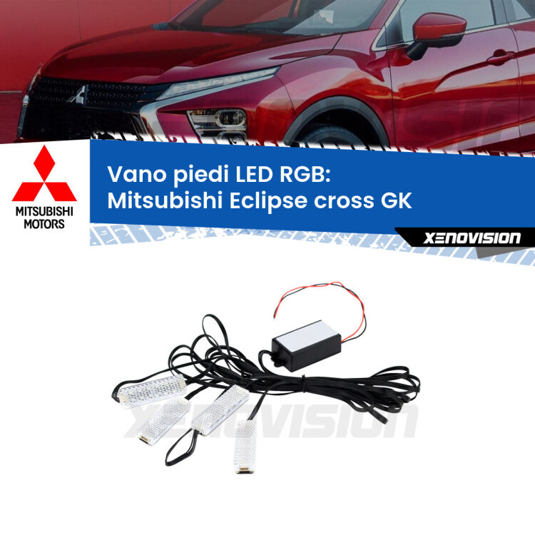 <strong>Kit placche LED cambiacolore vano piedi Mitsubishi Eclipse cross</strong> GK 2017 in poi. 4 placche <strong>Bluetooth</strong> con app Android /iOS.