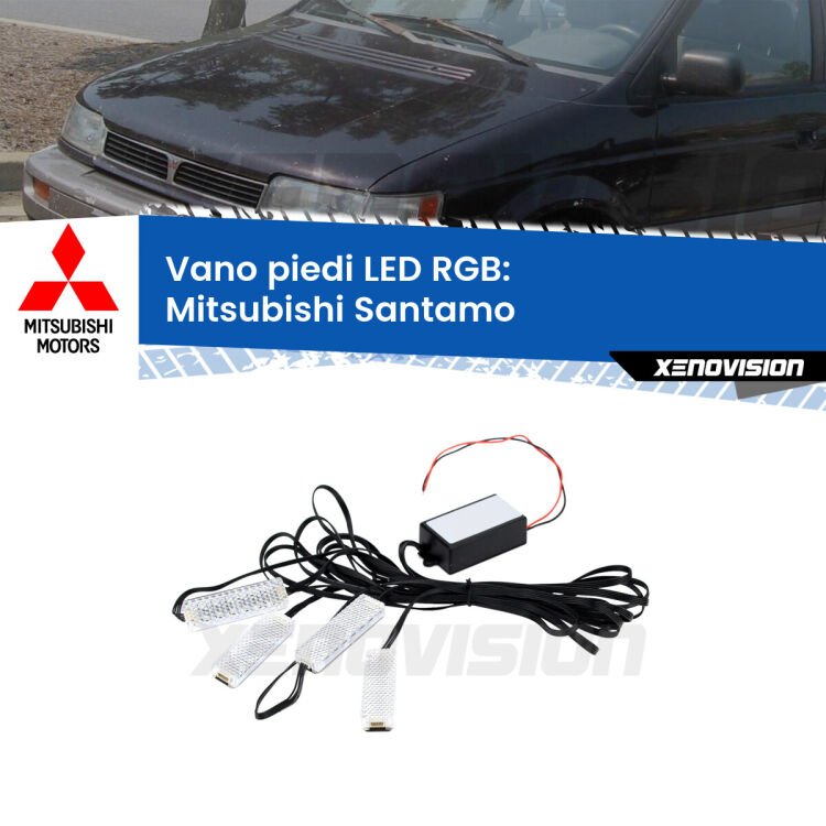 <strong>Kit placche LED cambiacolore vano piedi Mitsubishi Santamo</strong>  1999 - 2004. 4 placche <strong>Bluetooth</strong> con app Android /iOS.