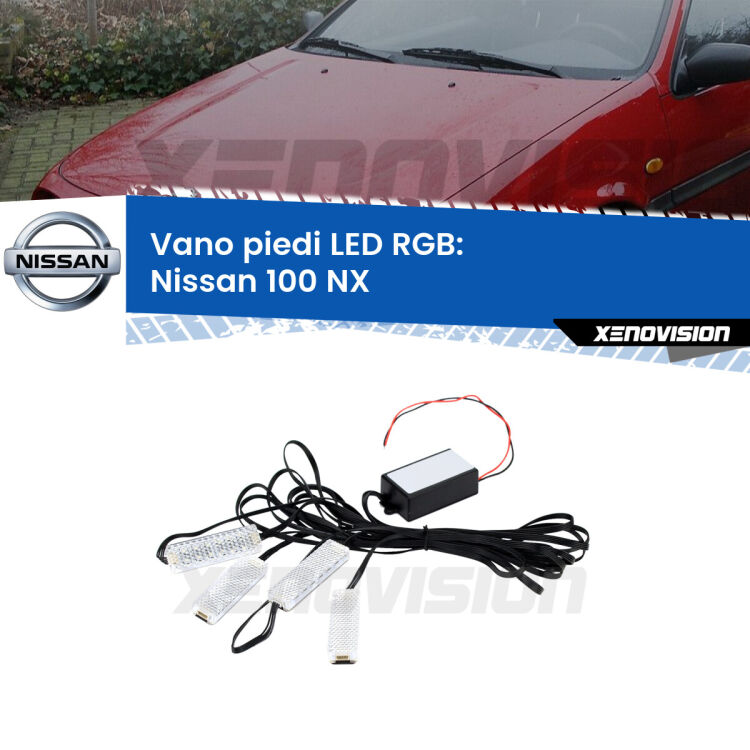 <strong>Kit placche LED cambiacolore vano piedi Nissan 100 NX</strong>  1990 - 1994. 4 placche <strong>Bluetooth</strong> con app Android /iOS.