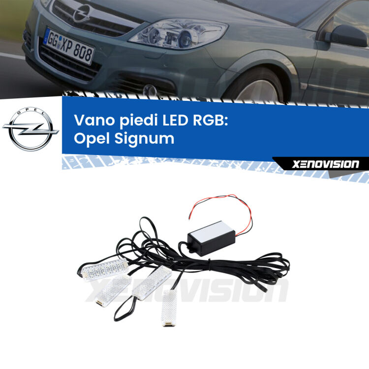 <strong>Kit placche LED cambiacolore vano piedi Opel Signum</strong>  2003 - 2008. 4 placche <strong>Bluetooth</strong> con app Android /iOS.