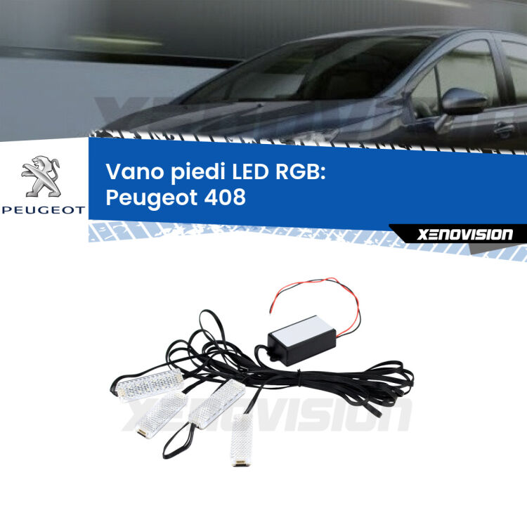 <strong>Kit placche LED cambiacolore vano piedi Peugeot 408</strong>  2010 in poi. 4 placche <strong>Bluetooth</strong> con app Android /iOS.