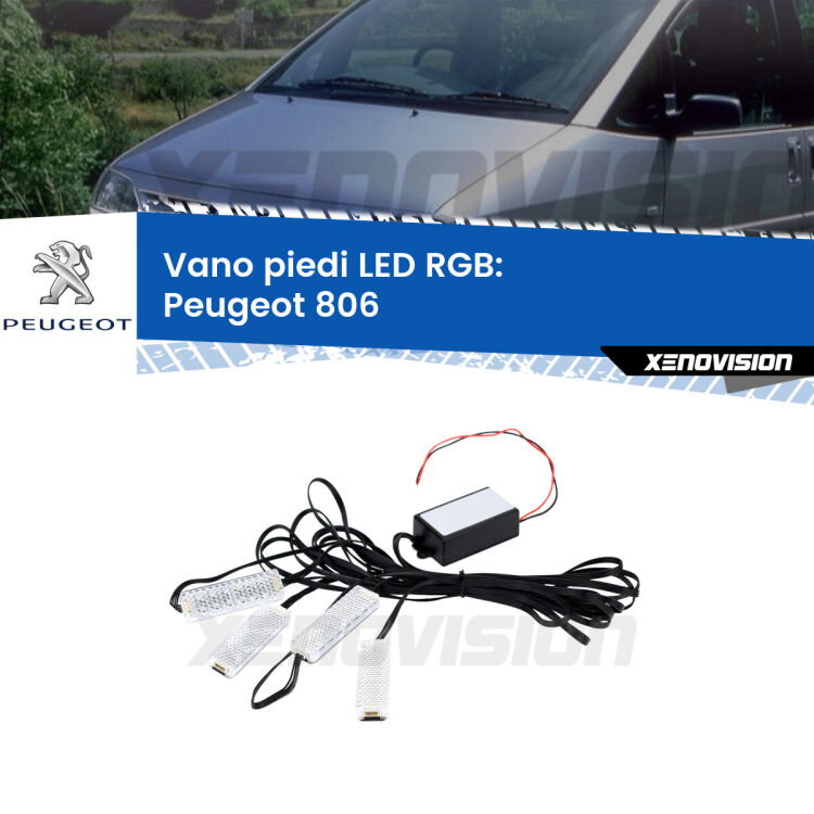 <strong>Kit placche LED cambiacolore vano piedi Peugeot 806</strong>  1994 - 2002. 4 placche <strong>Bluetooth</strong> con app Android /iOS.