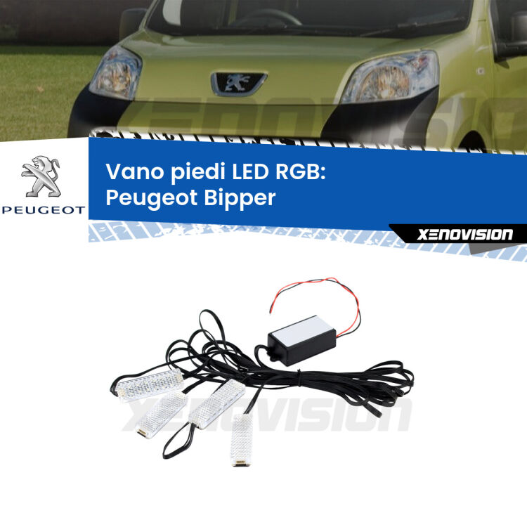 <strong>Kit placche LED cambiacolore vano piedi Peugeot Bipper</strong>  2008 in poi. 4 placche <strong>Bluetooth</strong> con app Android /iOS.