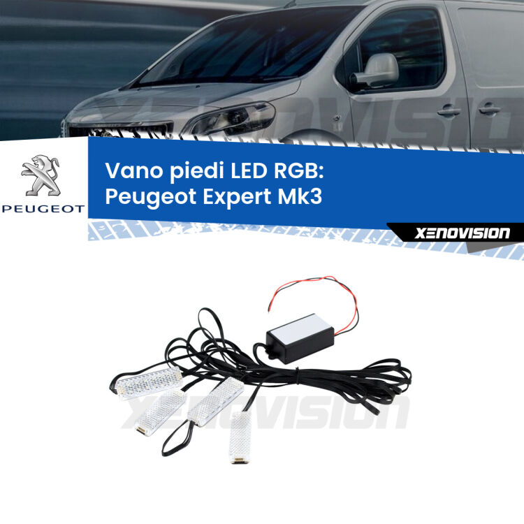 <strong>Kit placche LED cambiacolore vano piedi Peugeot Expert</strong> Mk3 2016 in poi. 4 placche <strong>Bluetooth</strong> con app Android /iOS.