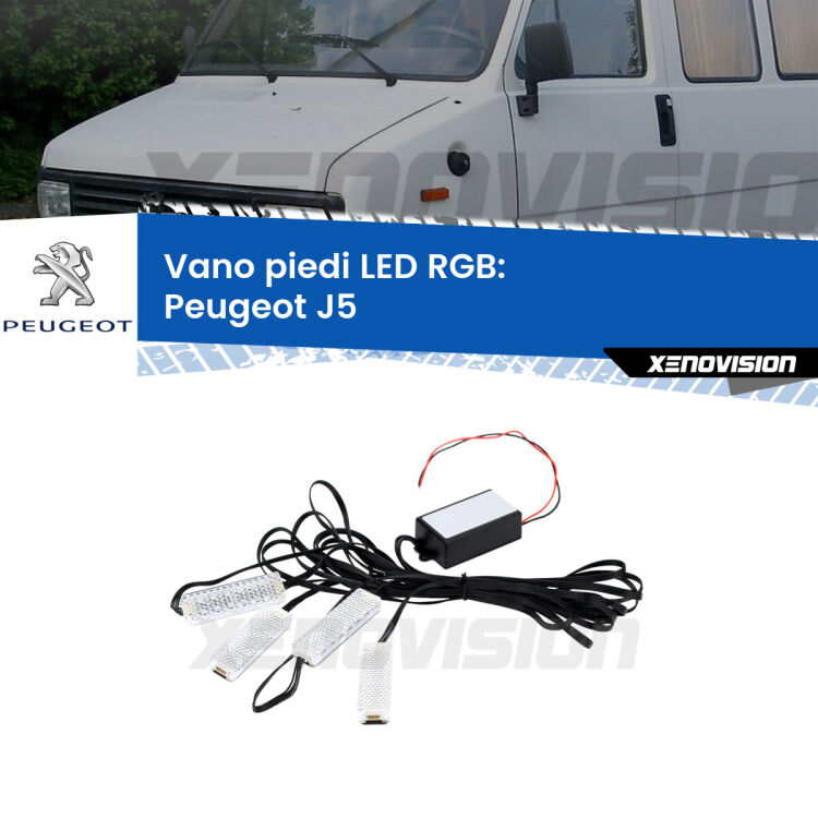 <strong>Kit placche LED cambiacolore vano piedi Peugeot J5</strong>  1990 - 1994. 4 placche <strong>Bluetooth</strong> con app Android /iOS.