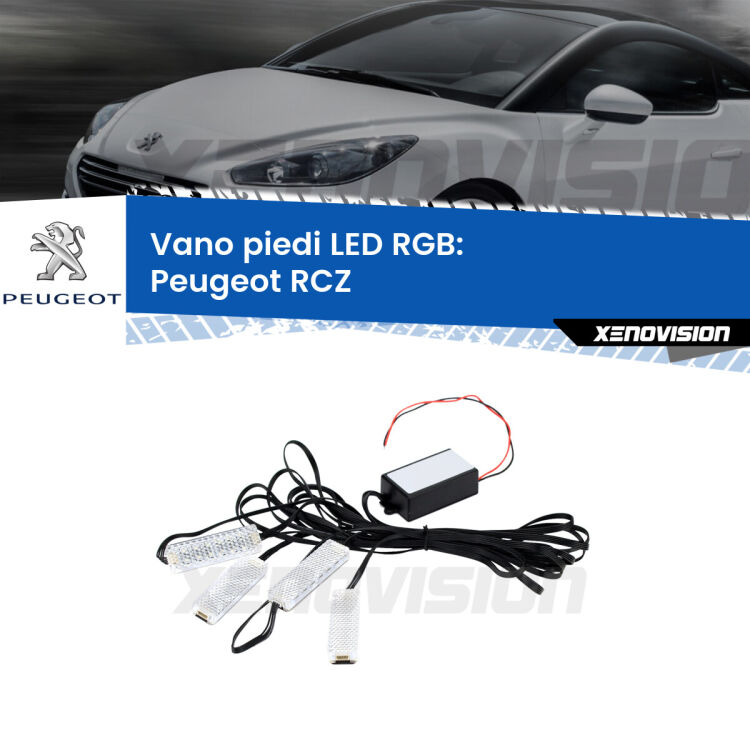 <strong>Kit placche LED cambiacolore vano piedi Peugeot RCZ</strong>  2010 - 2015. 4 placche <strong>Bluetooth</strong> con app Android /iOS.