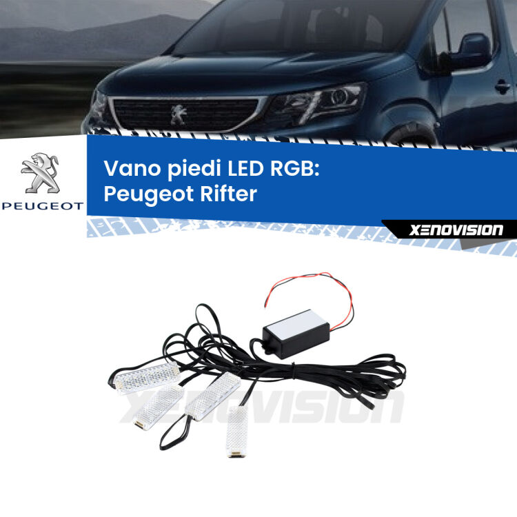 <strong>Kit placche LED cambiacolore vano piedi Peugeot Rifter</strong>  2018 in poi. 4 placche <strong>Bluetooth</strong> con app Android /iOS.