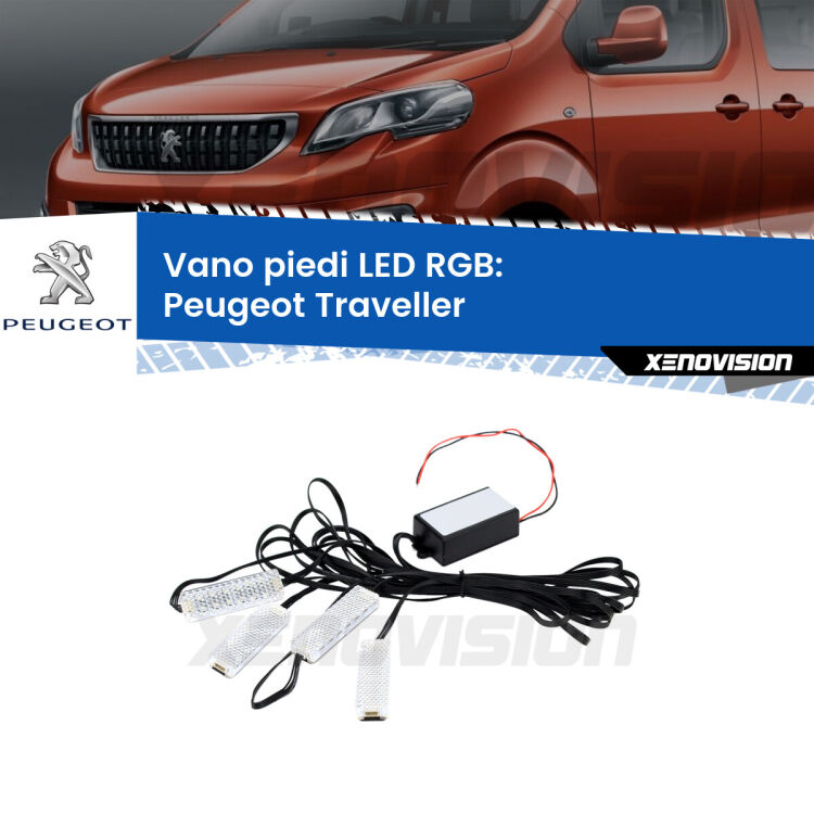 <strong>Kit placche LED cambiacolore vano piedi Peugeot Traveller</strong>  2016 in poi. 4 placche <strong>Bluetooth</strong> con app Android /iOS.
