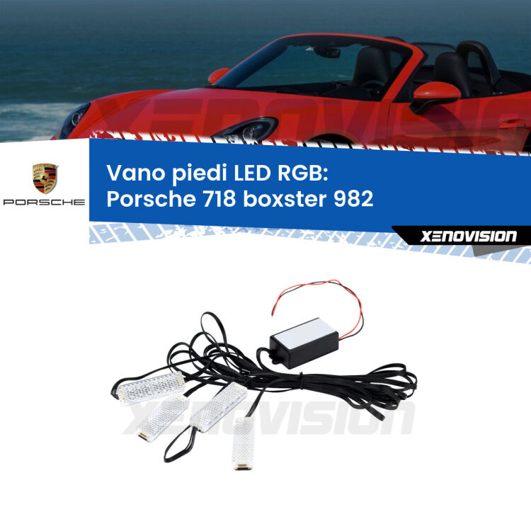 <strong>Kit placche LED cambiacolore vano piedi Porsche 718 boxster</strong> 982 2016 in poi. 4 placche <strong>Bluetooth</strong> con app Android /iOS.