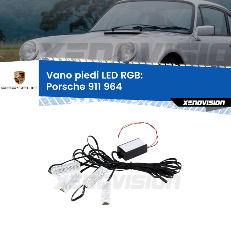 <strong>Kit placche LED cambiacolore vano piedi Porsche 911</strong> 964 1988 - 1993. 4 placche <strong>Bluetooth</strong> con app Android /iOS.