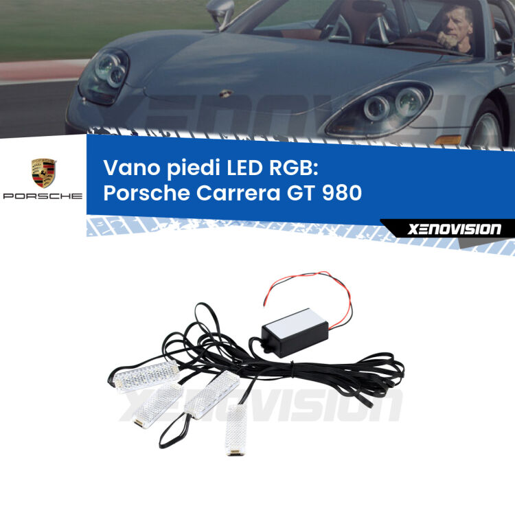 <strong>Kit placche LED cambiacolore vano piedi Porsche Carrera GT</strong> 980 2003 - 2006. 4 placche <strong>Bluetooth</strong> con app Android /iOS.