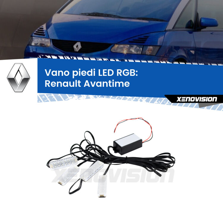 <strong>Kit placche LED cambiacolore vano piedi Renault Avantime</strong>  2001 - 2003. 4 placche <strong>Bluetooth</strong> con app Android /iOS.