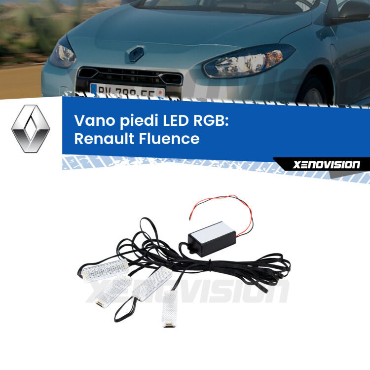 <strong>Kit placche LED cambiacolore vano piedi Renault Fluence</strong>  2010 - 2015. 4 placche <strong>Bluetooth</strong> con app Android /iOS.