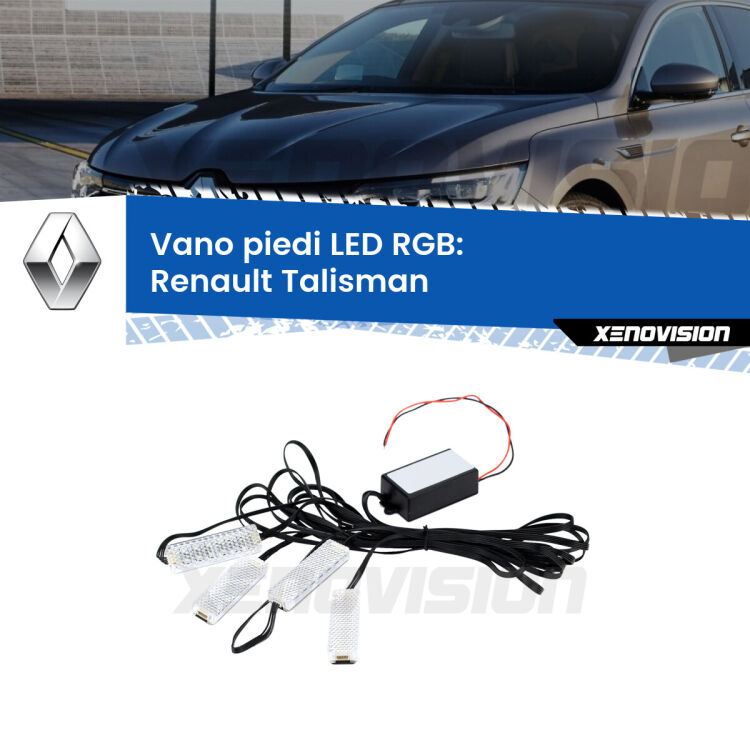 <strong>Kit placche LED cambiacolore vano piedi Renault Talisman</strong>  2015 - 2022. 4 placche <strong>Bluetooth</strong> con app Android /iOS.