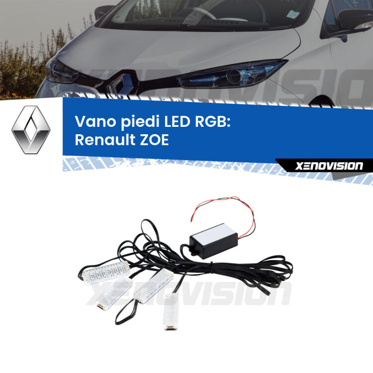 <strong>Kit placche LED cambiacolore vano piedi Renault ZOE</strong>  2012 in poi. 4 placche <strong>Bluetooth</strong> con app Android /iOS.