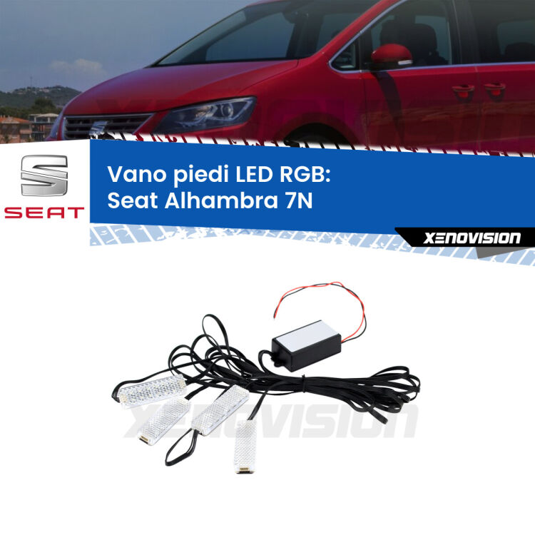 <strong>Kit placche LED cambiacolore vano piedi Seat Alhambra</strong> 7N 2010 in poi. 4 placche <strong>Bluetooth</strong> con app Android /iOS.