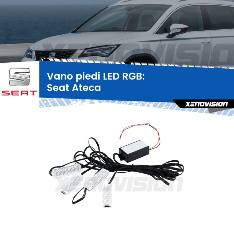 <strong>Kit placche LED cambiacolore vano piedi Seat Ateca</strong>  2016 in poi. 4 placche <strong>Bluetooth</strong> con app Android /iOS.