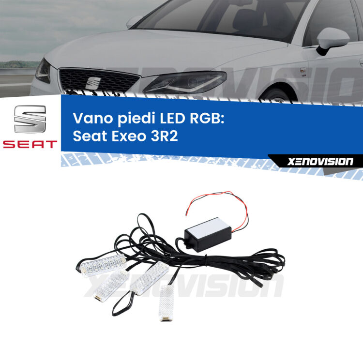 <strong>Kit placche LED cambiacolore vano piedi Seat Exeo</strong> 3R2 2008 - 2013. 4 placche <strong>Bluetooth</strong> con app Android /iOS.