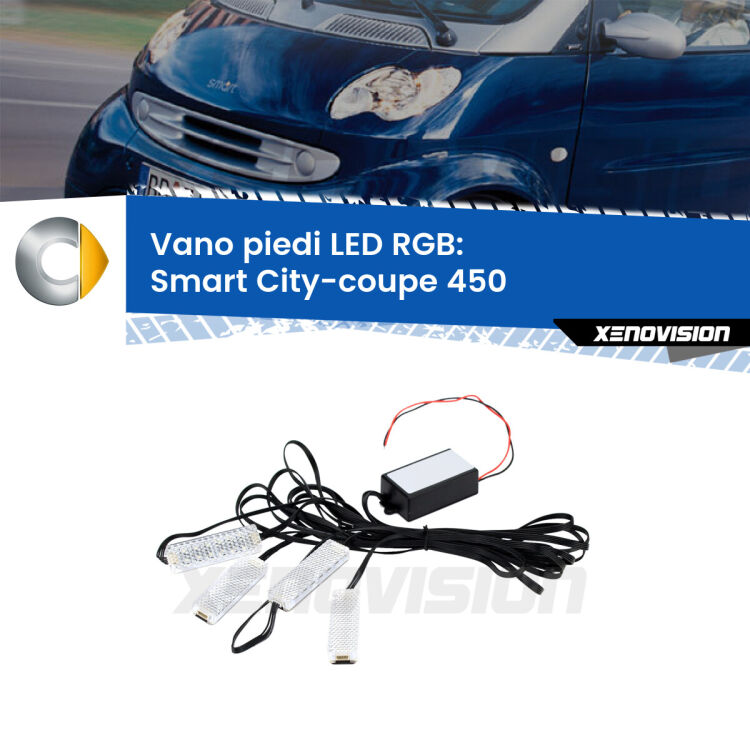 <strong>Kit placche LED cambiacolore vano piedi Smart City-coupe</strong> 450 1998 - 2004. 4 placche <strong>Bluetooth</strong> con app Android /iOS.