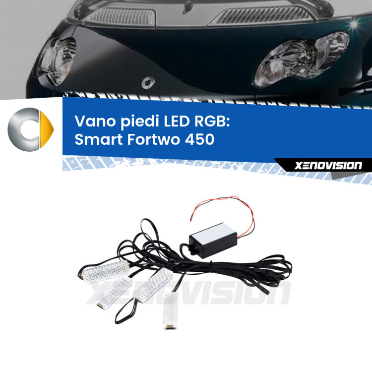 <strong>Kit placche LED cambiacolore vano piedi Smart Fortwo</strong> 450 2004 - 2007. 4 placche <strong>Bluetooth</strong> con app Android /iOS.