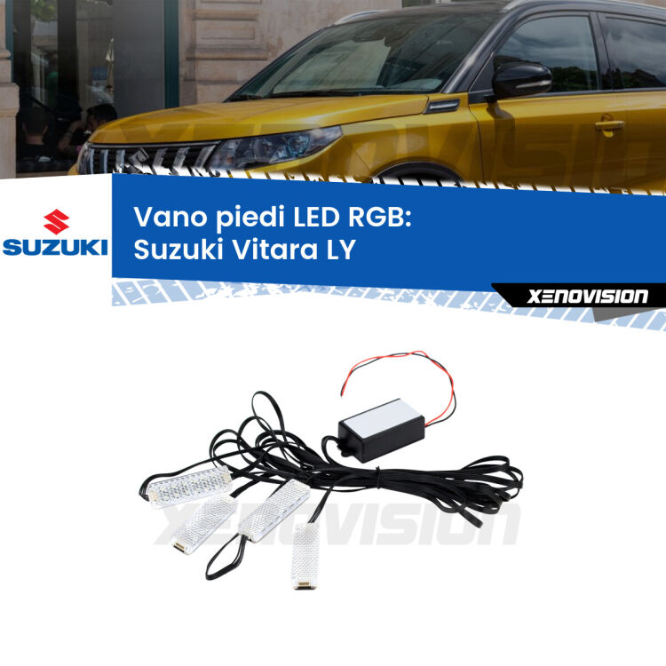 <strong>Kit placche LED cambiacolore vano piedi Suzuki Vitara</strong> LY 2015 in poi. 4 placche <strong>Bluetooth</strong> con app Android /iOS.