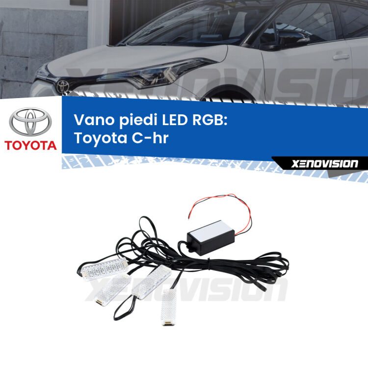 <strong>Kit placche LED cambiacolore vano piedi Toyota C-hr</strong>  2016 in poi. 4 placche <strong>Bluetooth</strong> con app Android /iOS.