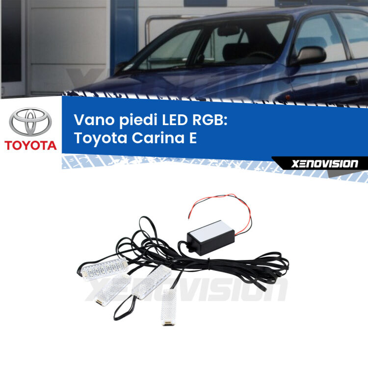 <strong>Kit placche LED cambiacolore vano piedi Toyota Carina E</strong>  1992 - 1997. 4 placche <strong>Bluetooth</strong> con app Android /iOS.