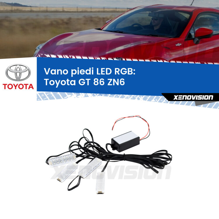 <strong>Kit placche LED cambiacolore vano piedi Toyota GT 86</strong> ZN6 2012 - 2020. 4 placche <strong>Bluetooth</strong> con app Android /iOS.