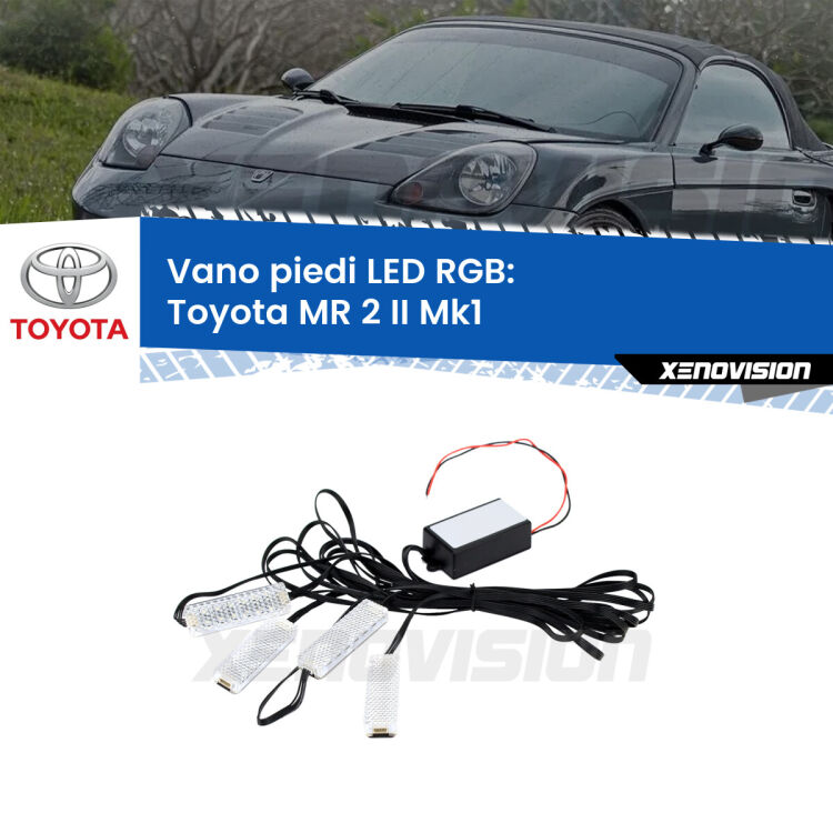 <strong>Kit placche LED cambiacolore vano piedi Toyota MR 2 II</strong> Mk1 1989 - 2000. 4 placche <strong>Bluetooth</strong> con app Android /iOS.