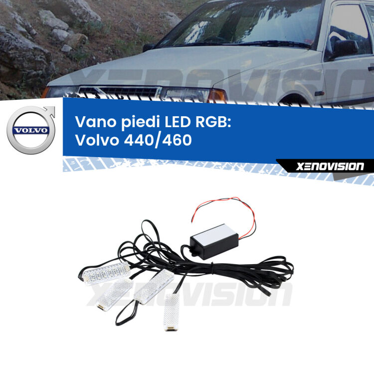 <strong>Kit placche LED cambiacolore vano piedi Volvo 440/460</strong>  1988 - 1996. 4 placche <strong>Bluetooth</strong> con app Android /iOS.