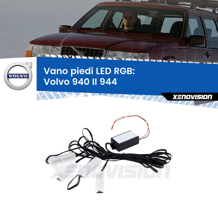 <strong>Kit placche LED cambiacolore vano piedi Volvo 940 II</strong> 944 1994 - 1998. 4 placche <strong>Bluetooth</strong> con app Android /iOS.