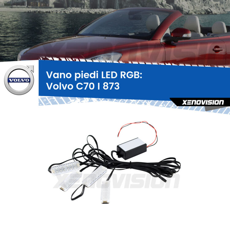 <strong>Kit placche LED cambiacolore vano piedi Volvo C70 I</strong> 873 1998 - 2005. 4 placche <strong>Bluetooth</strong> con app Android /iOS.