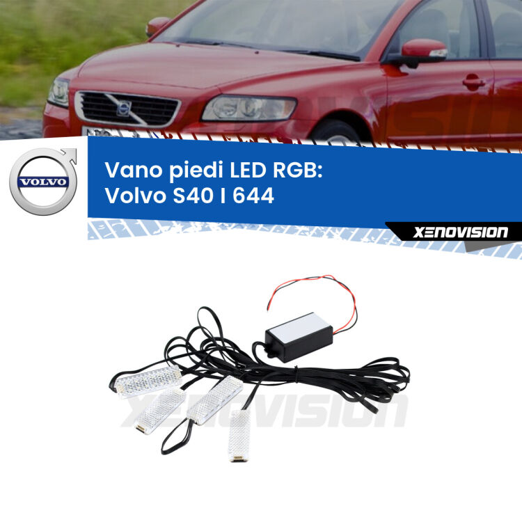 <strong>Kit placche LED cambiacolore vano piedi Volvo S40 I</strong> 644 1995 - 2003. 4 placche <strong>Bluetooth</strong> con app Android /iOS.